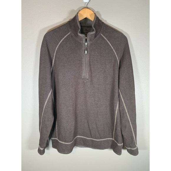 Tommy Bahama Other - Tommy Bahama Large Reversible 1/4 Zip Brown Grey Pullover Sweater READ
